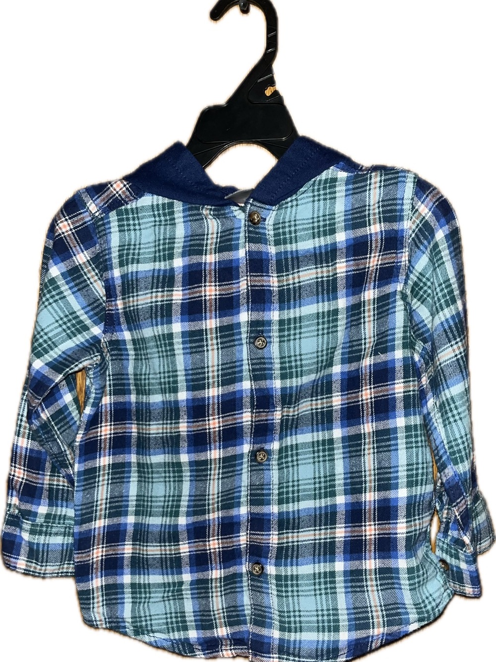 Carter's Blue and Teal Plaid Button-Down Shirt with Hood